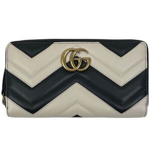 Gucci Ggmarmont Long Wallet Bicolor Heart Double G Long Leather Black White